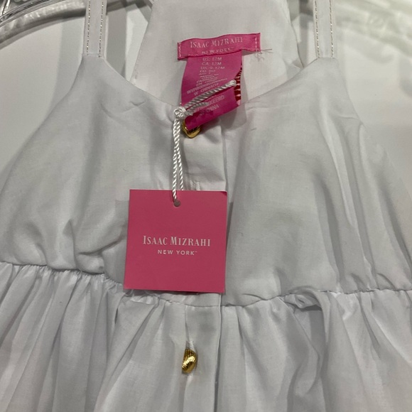 Isaac Mizrahi White Mermaid Hem sundress; sleeveless w/faux gold front button up - Picture 2 of 11